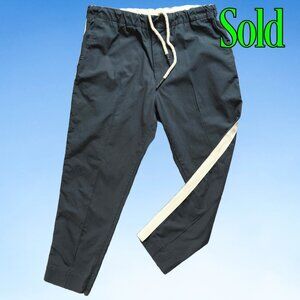 NWOT Bassike Navy Cotton Twill Stripe Detail Drawstring Pants, Sz L/US 8